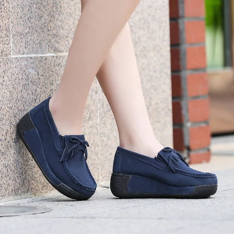 Spring Women Flats Shoes Platform Sneakers Shoes Leather Suede Fringe Loafers Slip On Flats Heel Creepers Ladies Shoes Moccasins