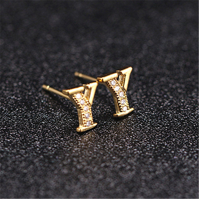 Letter Stud Earrings for Women Alphabet Gold Initial Earring Rhinestone Jewelry Small Earrings Letters Brinco Pendientes