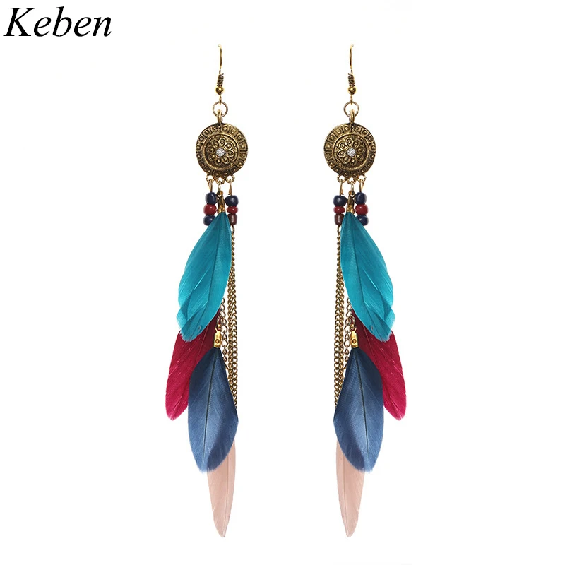 

New Bohemia Feather Earrings Beads Long Design Dream Catcher Earrings for Women Oorbellen Jewelry Sumptuous Ornaments Pendant