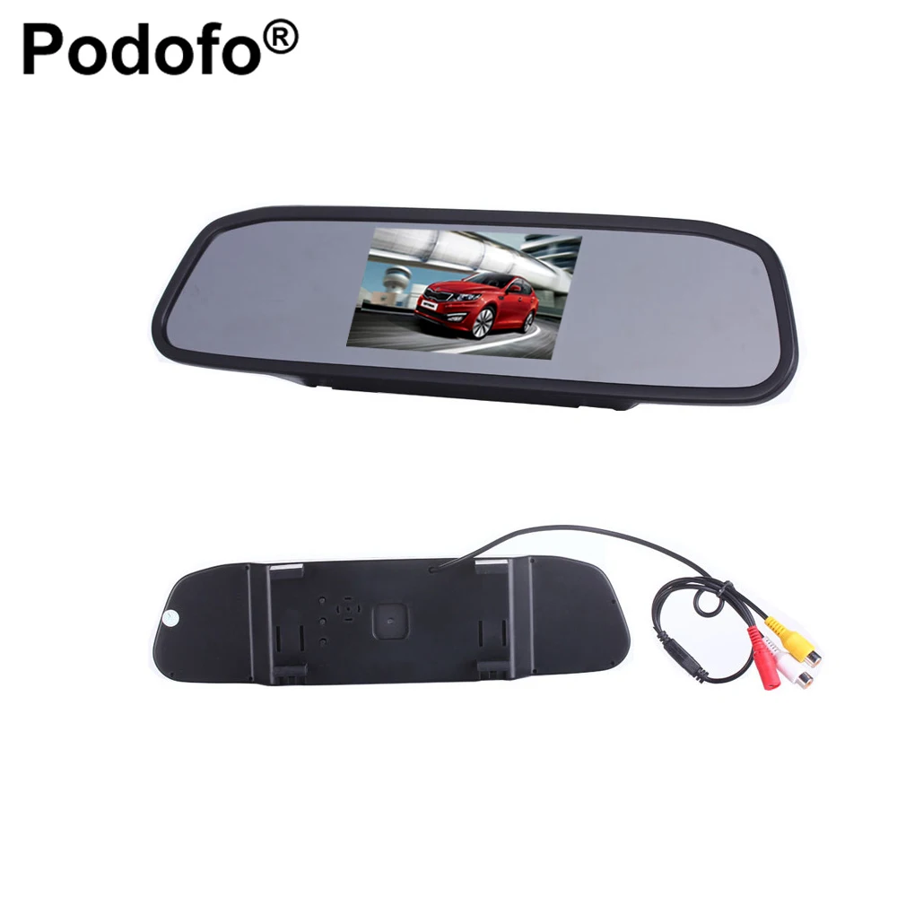 Podofo 4.3 Inch Car Parking Rearview Mirror Monitor Parking Display 2 Video Input TFT LCD Color Reversing Assistance Car Styling