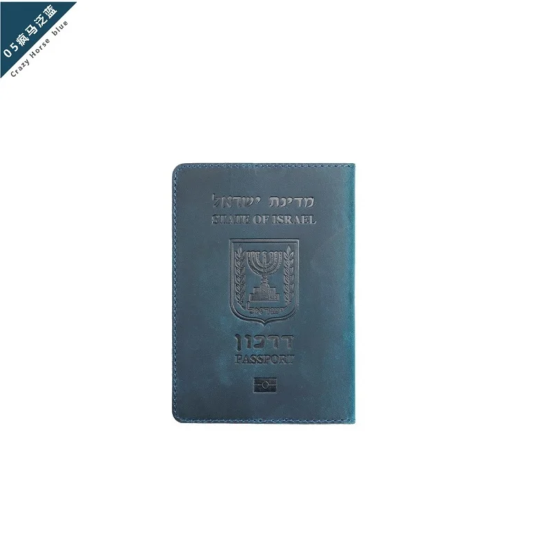 Crazy Horse кожаная обложка для паспорта в Израиль, Обложка на паспорт для поездок, кошелек для мужчин и женщин - Цвет: Синий