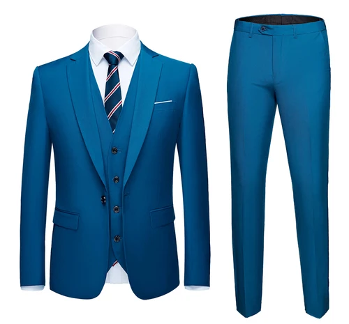 Пиджак+ брюки+ жилет костюм из трех предметов мужской свадебный костюм жениха мужские деловые повседневные официальные высококачественные костюмы на заказ - Цвет: Lake blue 910