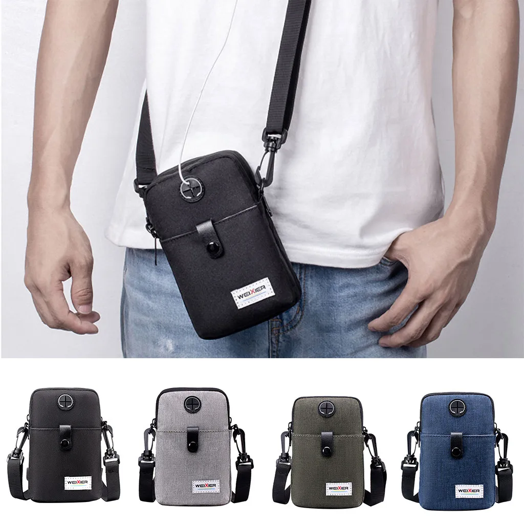 

Men Multi-Function crossbody bags Outdoor Sports small square canvas Bag Diagonal Mini button Mobile Phone Shoulder Bag blue