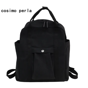 

Japan Harajuku Cool Canvas Backpacks Black White Men Women Solid Color Fashion Bagpack 2020 Casual Travel School Bookbag