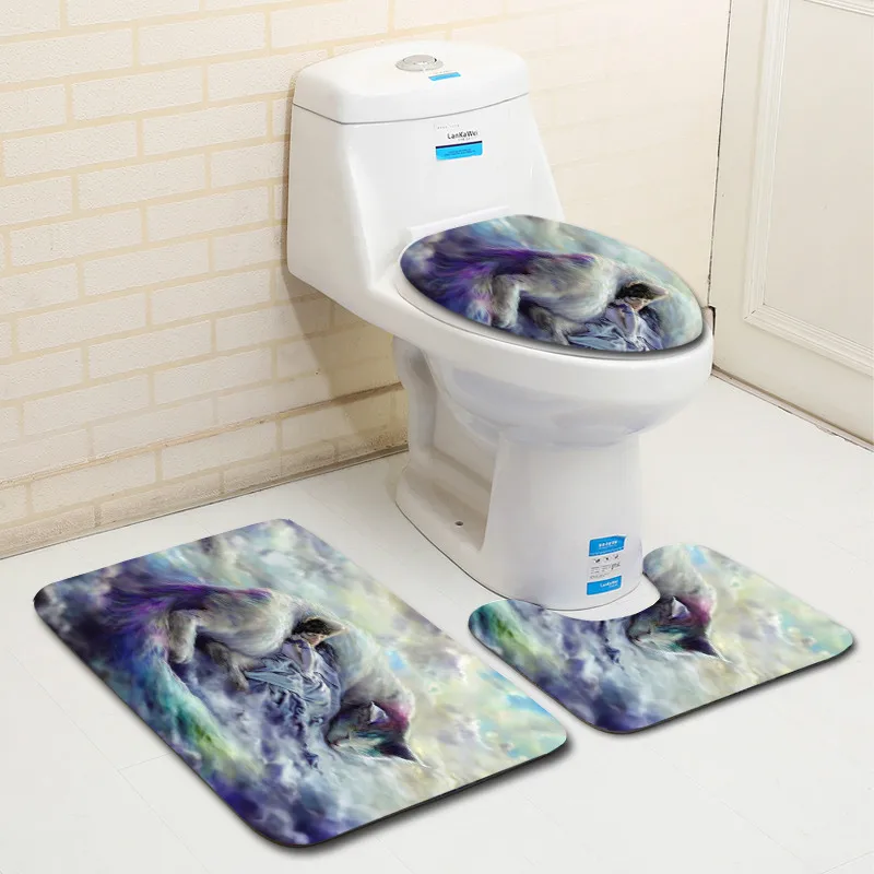Honlaker креативный животный Узор Набор ковриков для ванной HD фланелевый с принтом абсорбирующий коврик для ванной комнаты коврик для туалета и крышка 3 шт