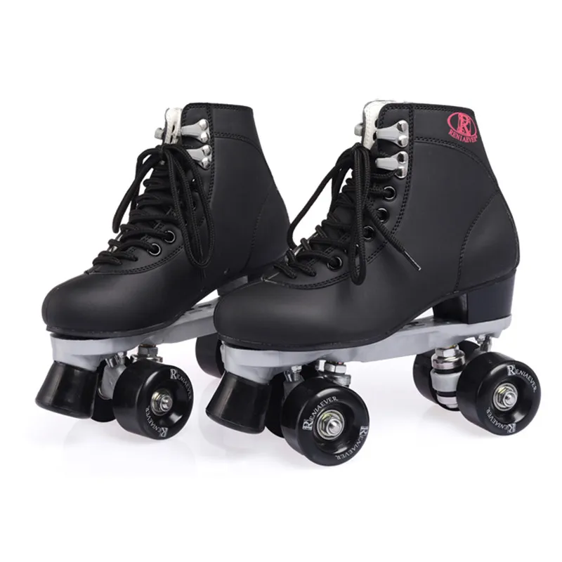 New Double Row Roller Figure Skates Two Line Roller Skating Shoes Patines Adulto Black Adult Cowhide Embossing PU Wheel 85A IB17 New Double Row Roller Figure Skates Two Line Roller Skating Shoes Patines Adulto Black Adult Cowhide Embossing PU Wheel 85A IB17