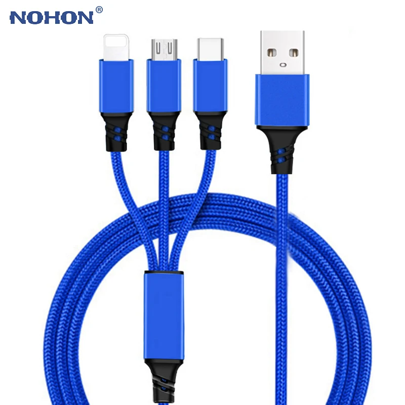 Зарядный кабель 3 в 1 для iPhone Xs Max XR X 10 8 7 6 s Plus Micro USB Type C Samsung S9 S8 Huawei Xiaomi Зарядные