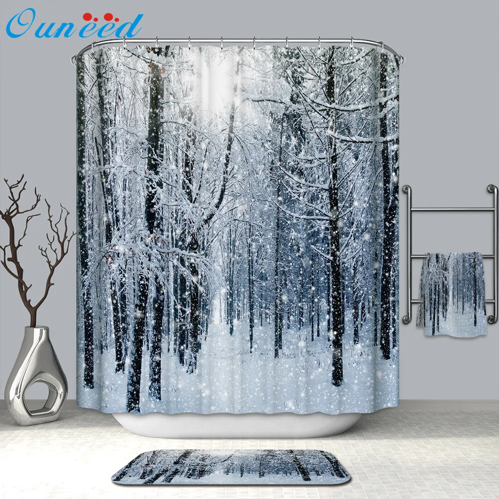 

Ouneed Shower Curtain @ Snow landscape painting shower Curtains with 12 Hooks tree print Waterproof Bathroom Shower Curtain 2019