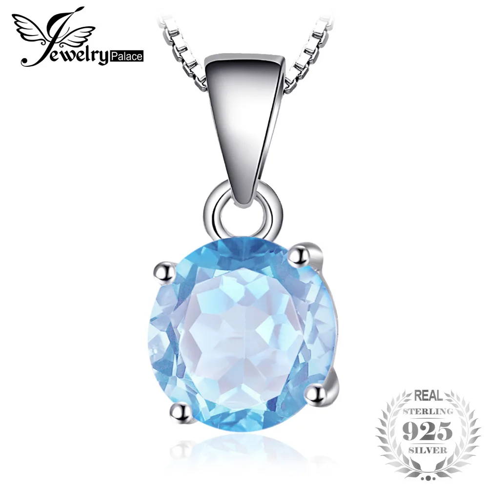 2016 New Natural Stone Sky Blue Topaz Pendant Necklace Charm Fit Chain Necklace 18 Inch Genuine