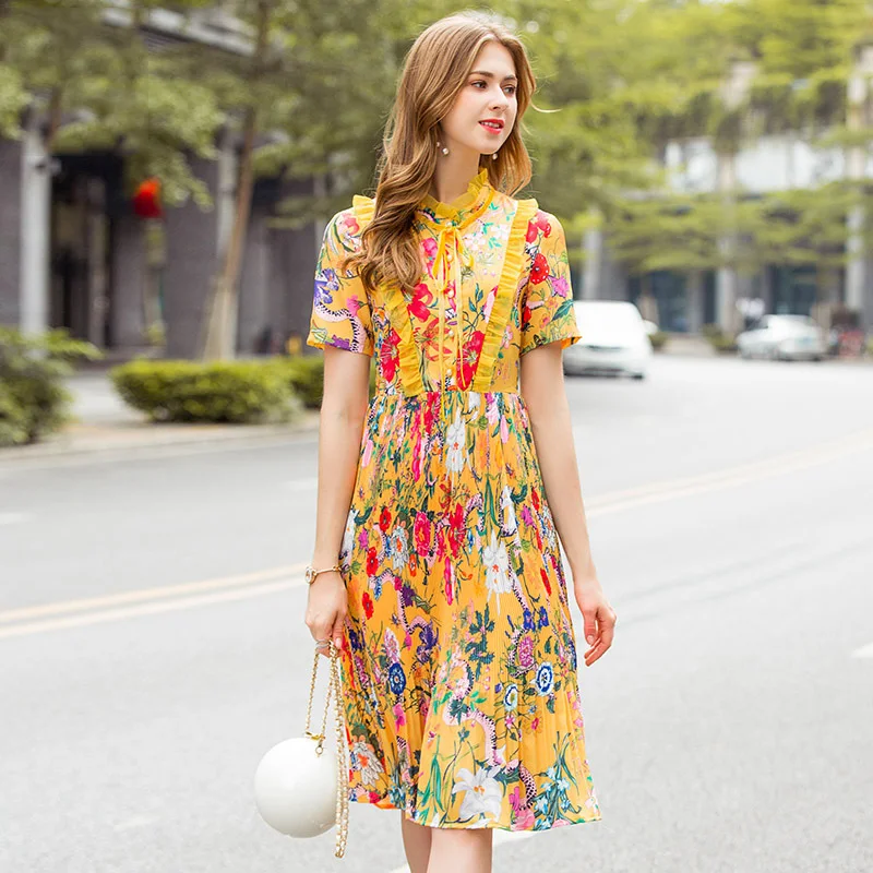 Summer Dress High Quality 2018 Fashion Lotus Leaf Edge Short Sleeve