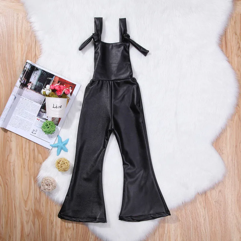 

2017 Fashion Summer Kids Baby Girls Strap Leather Romper Jumpsuit Trousers Summer Clothes 1-6T