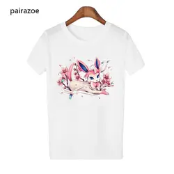 Pairazoe Лето футболка для женщин женские белые футболки женские простые базовые футболки harajuku забавный кролик печати девушки футболки