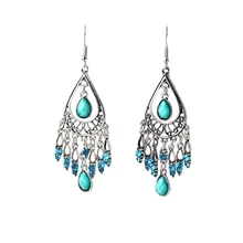 Vintage Look Tibet Silver Plated Antique Bronze Plated Fantastic Crystal Black Bohemia Pendant Dangle Earrings EW2208