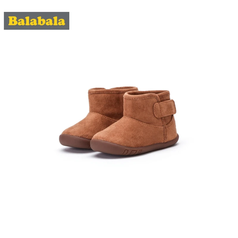 Balabala Baby Boy Girl Soft Fleece-Lined Ankle Boots First Walkers for Infant Newborn Babys Loop Fastener with Logo Embroidery