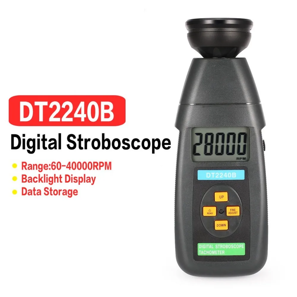 

DT2240B Digital LCD Non-Contact Flash Stroboscope Tachometer Photoelectric Revolution Meter Speedometer Tester 60~40000RPM