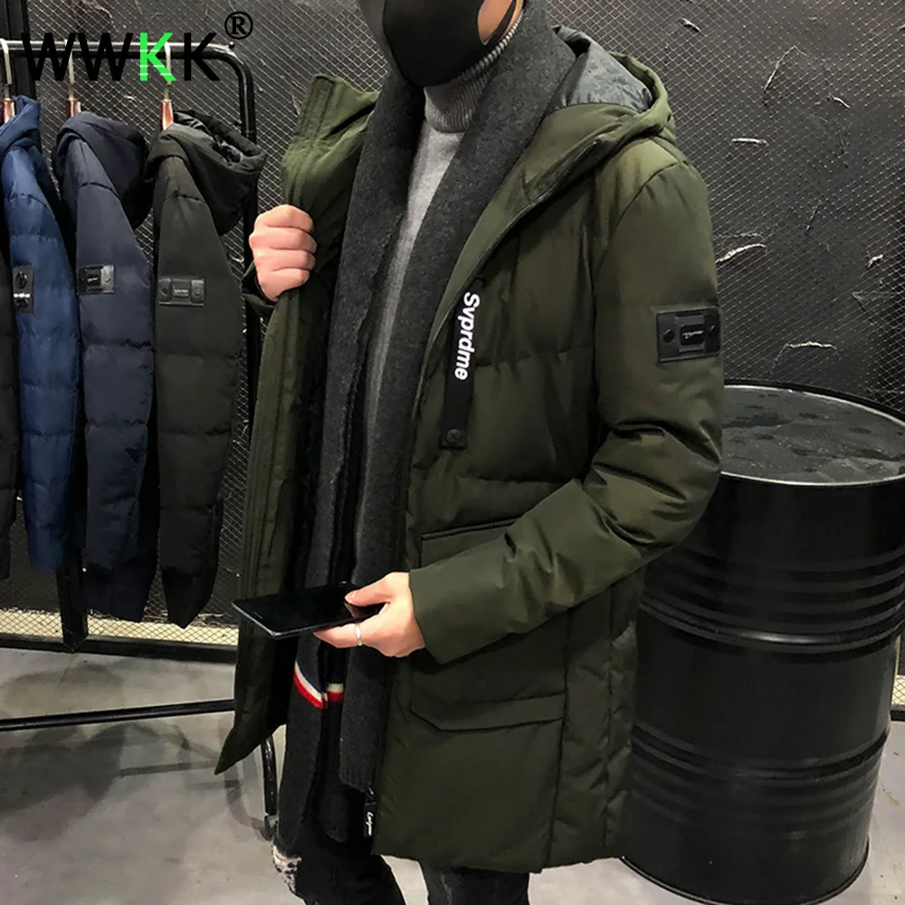 

WWKK Winter Jackets Parka for Men Fashion Long Overcoat Male Thick Warm Parkas Waterproof Men's Jacket Solid Trench Coat Casaco