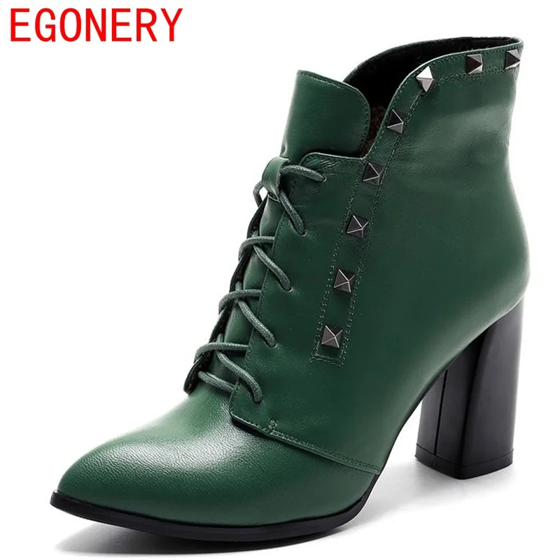 

EGONERY shoes 2018 winter new tip casual party with simple warm comfortable breathable rivets fashion boots lady high quality
