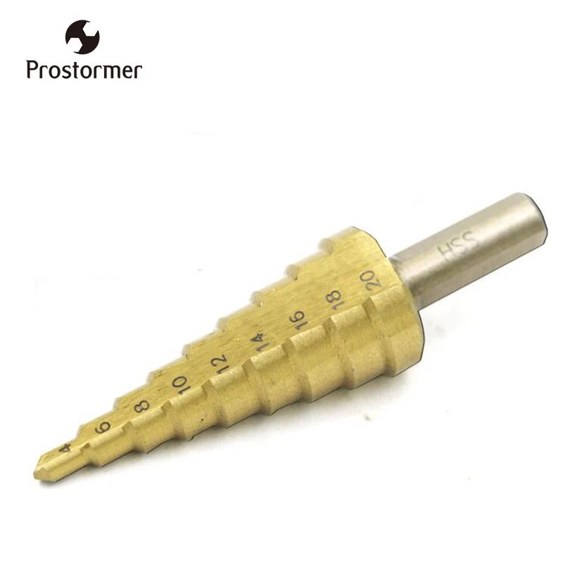 

Prostormer HSS Step Drill Bit Hex Shank Core Drill Bit Wood Drilling Metal Steel Step Drill Bits Hole Cutter 4-20mm
