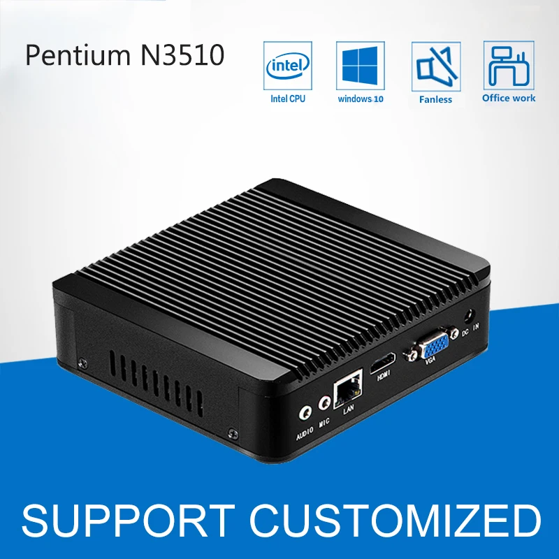 Intel Pentium N3510 Quad Core 2.0 ГГц Mini PC Windows 10 безвентиляторный мини-компьютер HTPC HDMI TV Box офисный компьютер Desktop