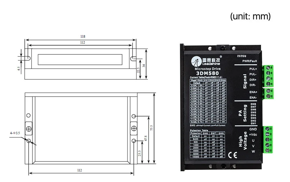 Leadshine 3 фазы 3DM580 шаговый двигатель драйвер 18-50VDC 1,0-8.0A