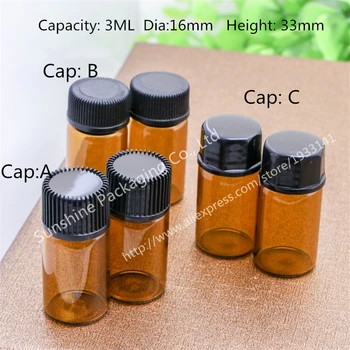 

Hot sale 500 X3CC Amber Sample Vial 3ML Mini Amber Glass Essential Oil Bottle With A No Hole Plug & Round Cap( Like CAP: A)