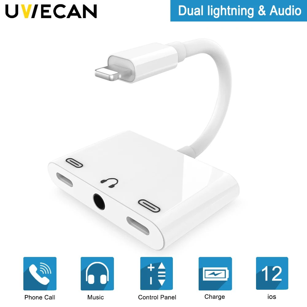Kopen 3 in 1 Voor Lightning naar Dubbele Licht ning Lading Poort met 3.5mm Oortelefoon Aux Jack Audio Kabel adapter Voor iOS 9.2 12.1 iPhone X