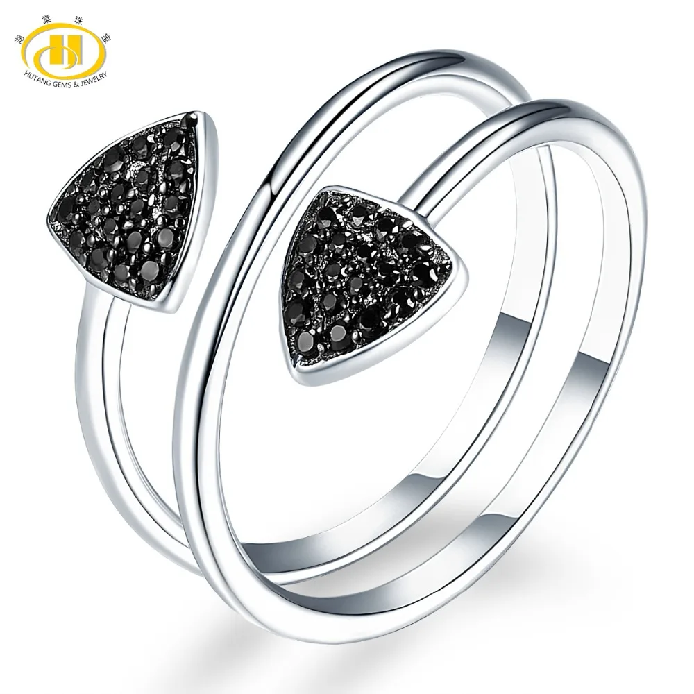 

Hutang Natural Black Spinel Rings Gemstone Solid 925 Sterling Silver Ring Engagement Fine Stone Jewelry for Women Best Gift New