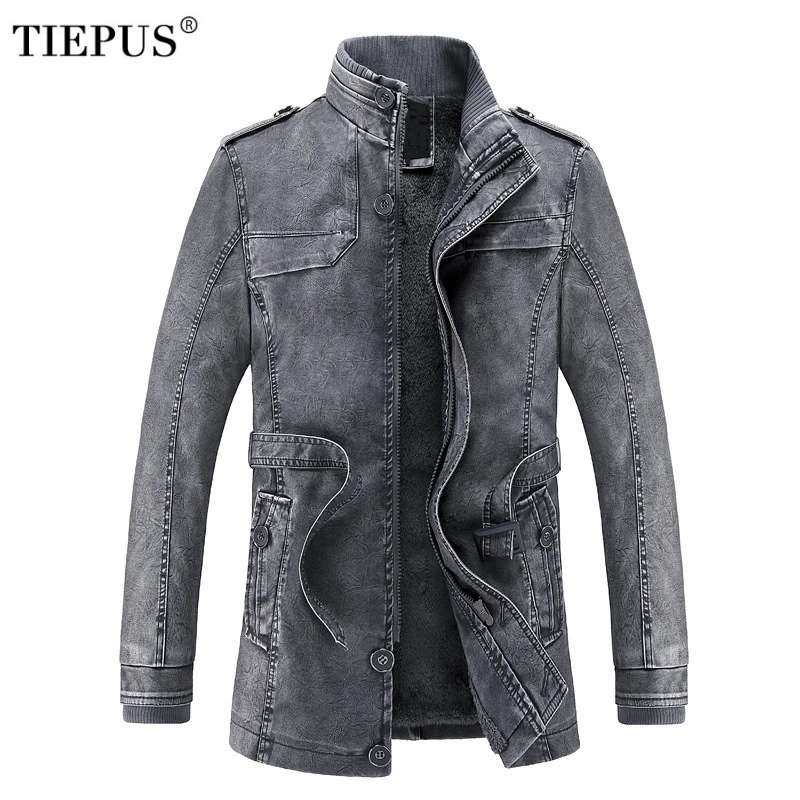 

New Winter Leather Jacket Men's Fleece Warm Retro Wind Stand Collar Washed PU Leather Men's Motorcycle Jacket Size M~3XL