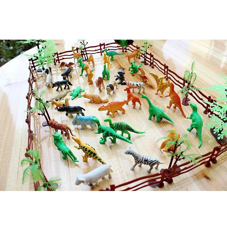 Simulation Zoo 68 Pieces Set Solid Dinosaur Tiger Fence Coconut Tree