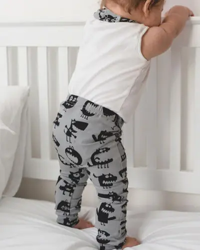 Штаны-шаровары с рисунком монстра для новорожденных мальчиков и девочек, леггинсы, брюки, От 0 до 3 лет хлопковые свободные штаны для малышей