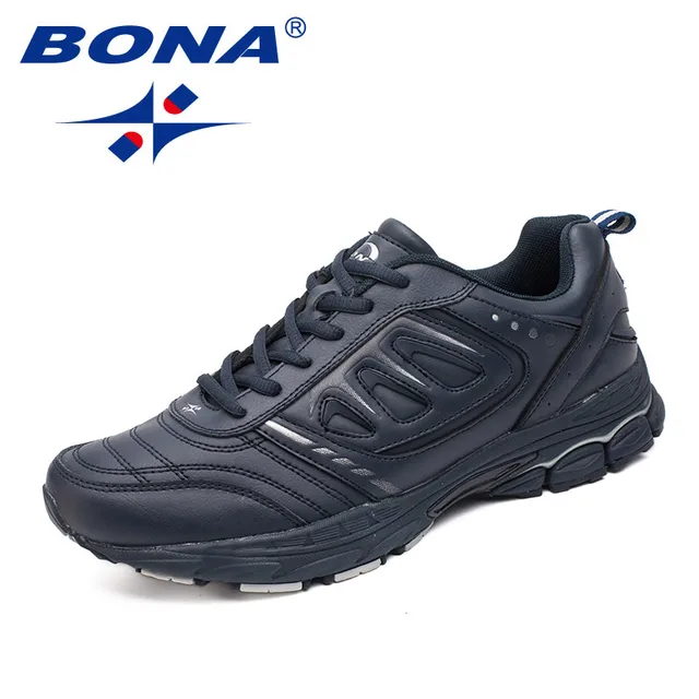 BONA New Style Men Running Shoes Ourdoor Jogging Trekking Sneakers Lace Up Athletic Shoes Comfortable Light Soft Free Shipping DEEP BLUE