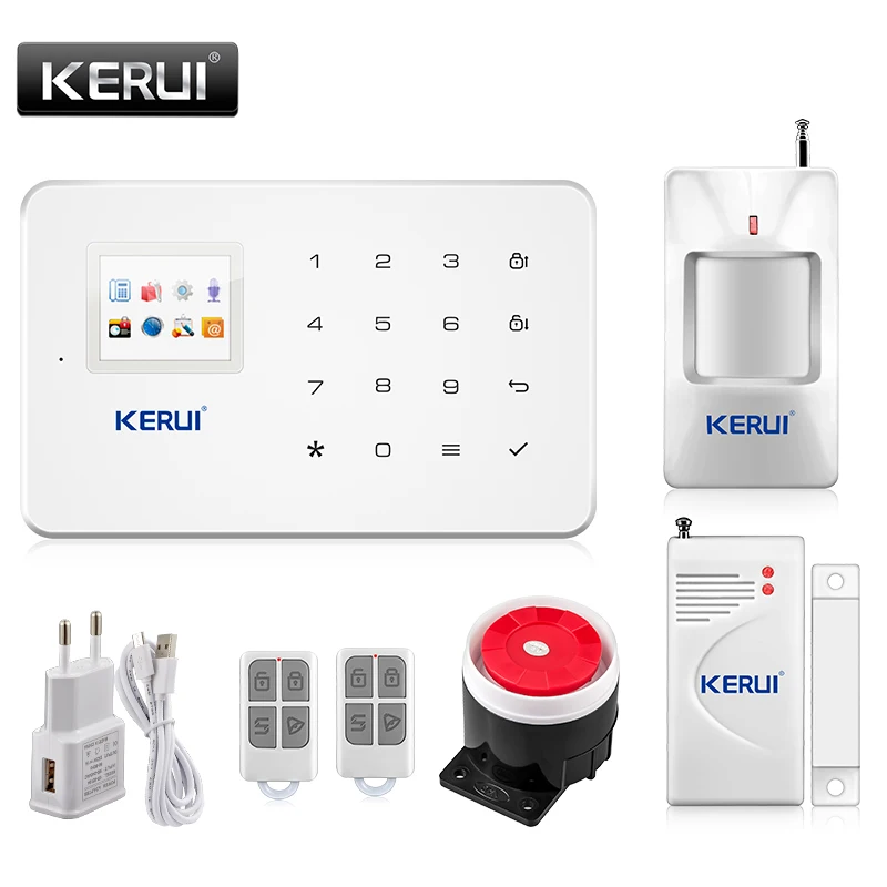 Kerui G18 Built-in Antenna Alarm PIR Motion Detector Wireless Smoke Flash Siren LCD GSM SIM Card House Security Alarm System