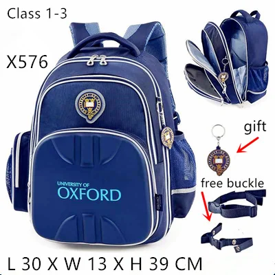Университет Оксфорда школьная сумка Светоотражающая забота о позвоночнике вес облегченный ортопедический водонепроницаемый рюкзак класс 2-6 - Цвет: 576navy