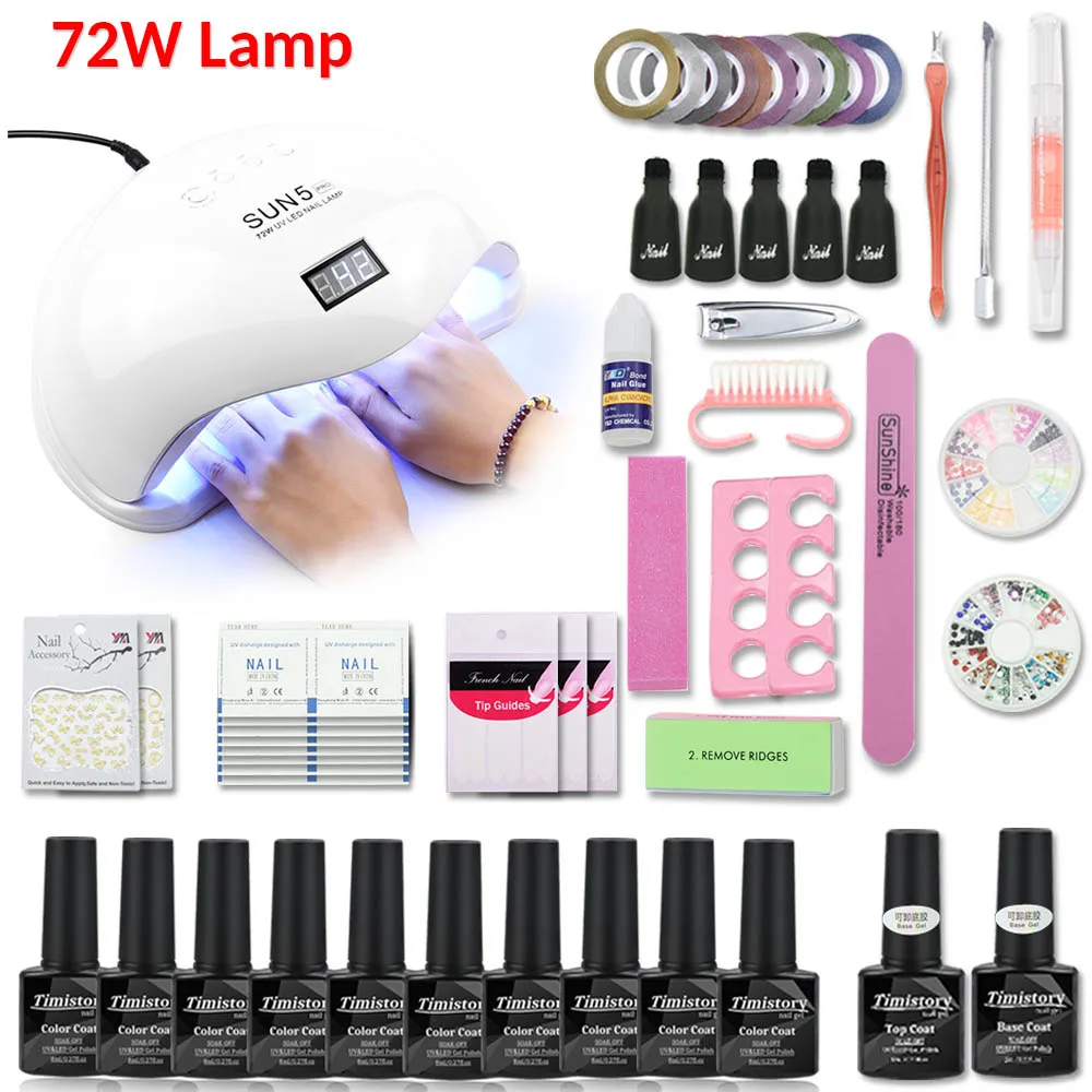 

72/54/48W Led Nail Lamp Nail Set 10 Color 8ml nail gel polish set manicure tools kit with nail file stickers brush base&top coat