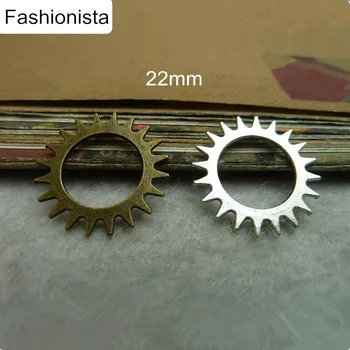 

Free Shipping -100 pcs Antique Silver/Bronze 22mm Gear Connector,Round Metal Alloy Cog Pendant,Handmade Jewelry Findings