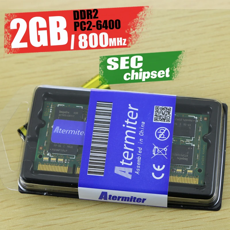 Atermiter 2G 2GB DDR2 pc2 6400 800Mhz(SEC chipset) 2RX8 память для ноутбука 2G pc2-6400S ddr2 800 MHZ 200pin оперативная память для ноутбука