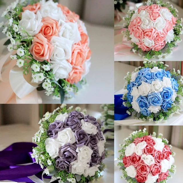 Wholesale artificial bridal bridesmaid flower bouquet holder rose