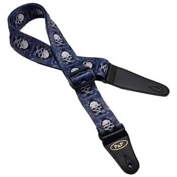 

New P&P Guitar Strap PU Leather Ends For Acoustic Folk Bass Blue skull prints