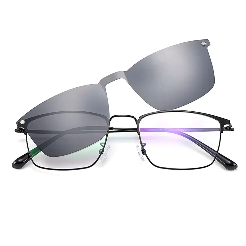 Gmei оптические классические мужские квадратные ультралегкие очки из титанового сплава с полной оправой, поляризационные солнцезащитные очки с зажимом S94009