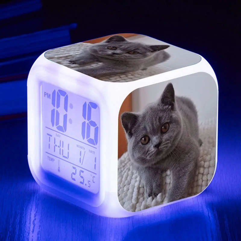 Домашний питомец, кошка, графический светодиодный Будильник, Ночной светильник, цветные вспышки, цифровые часы, reloj despertador, термометр, wekker reveil, часы, подарки - Цвет: LCM19