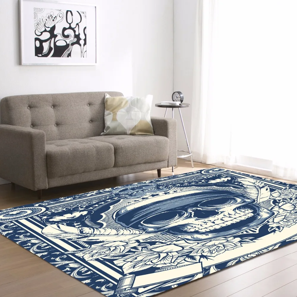 Fashion Skull Print Carpet for Living Room Bedroom Soft Carpets Bathroom Floor Door mat Home Decor Carpet large Area Rug