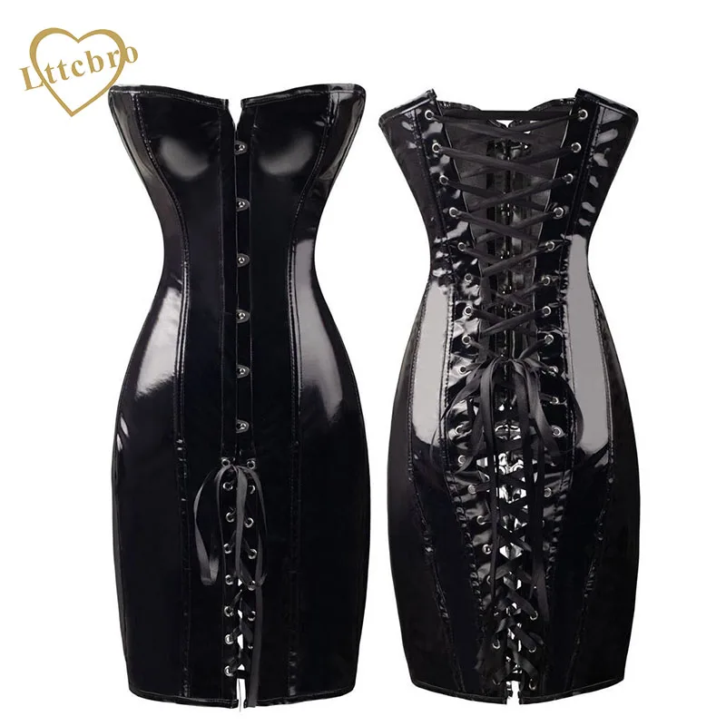 PVC Corset Sexy Faux Leather Bustier Corsets Dress and Corpetes