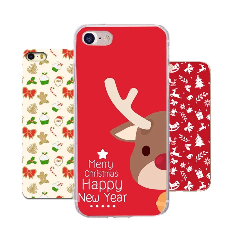 Elk New Year Soft TPU Case For iPhone 6 5 S E 7 plus Silicone Fundas 8 Plus 10 X Back Cover Coque |