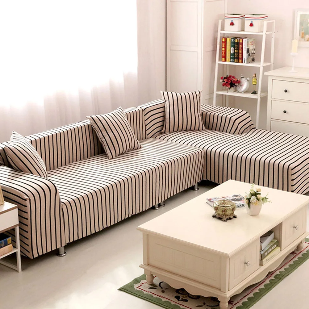 Enipate 100 Knitted Cotton Sofa Cover Striped All inclusive Slip