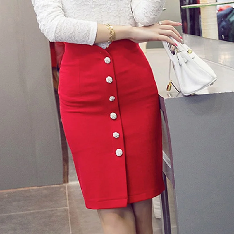 

England Style New Women's Single-breasted High Waist Fish Mouth Skirt Professional Pack Hip One Step Skirt faldas mujer S-5XL