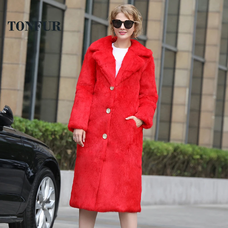 

2019 Big Plus Size X Long Overcoat Natural Real Full Pelt Rabbit Fur Coat with button Genuine Fur Outwear tsr359
