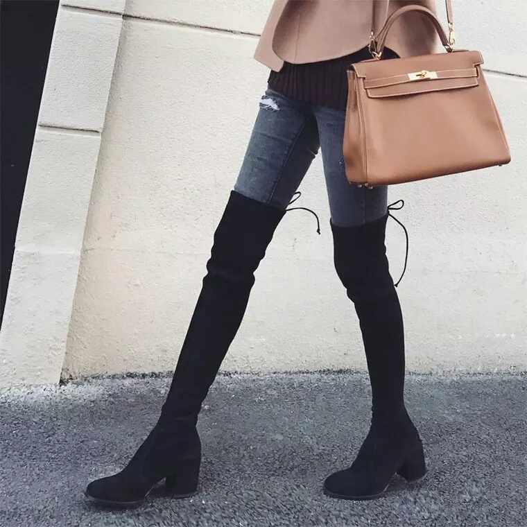 TEST ONLY NOT FOR SALE Black knee-high boots sexy black and new winter thin long stretch add flocking |