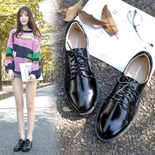Туфли-оксфорды в британском стиле; тонкие туфли из лакированной кожи на плоской подошве для девочек; кожаные туфли на шнуровке в консервативном стиле с круглым носком на толстой подошве; маленькие кожаные туфли