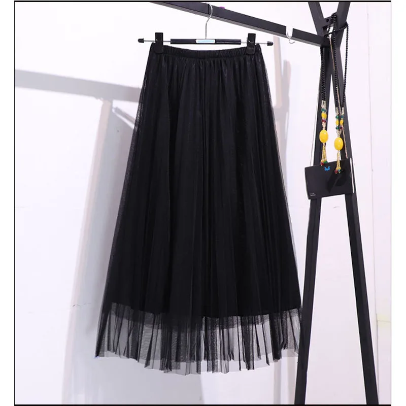 

Net yarn mesh gauze Skirt Ball Gow large size Preppy Style elastic waist sweet princess Bohemian Ankle-Length casual Skirts