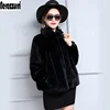 Nerazzurri Autumn short light faux fur jacket women long sleeve high waist Plus size Fashion 5xl 6xl 7xl Pleated fake fur coats ► Photo 1/6